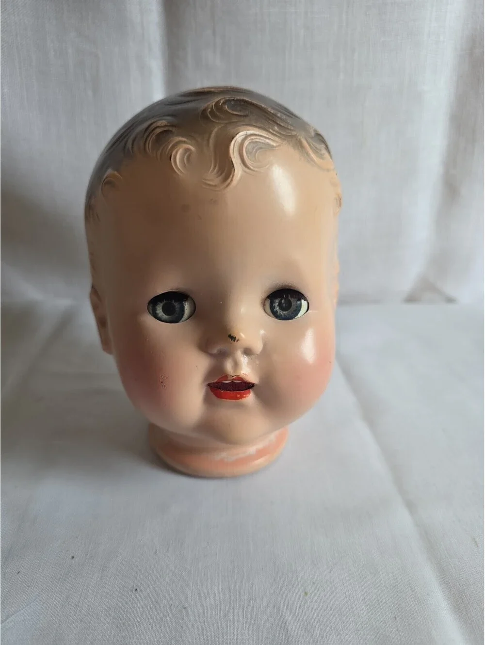 Vintage 1950s Hard Plastic Blinking Blue Eyes Baby Doll Head W/ Open Mouth